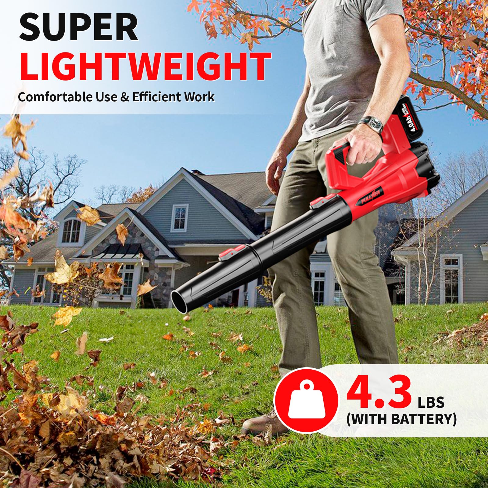 FULLYEA blower in use clearing leaves demonstrating efficient cleanup