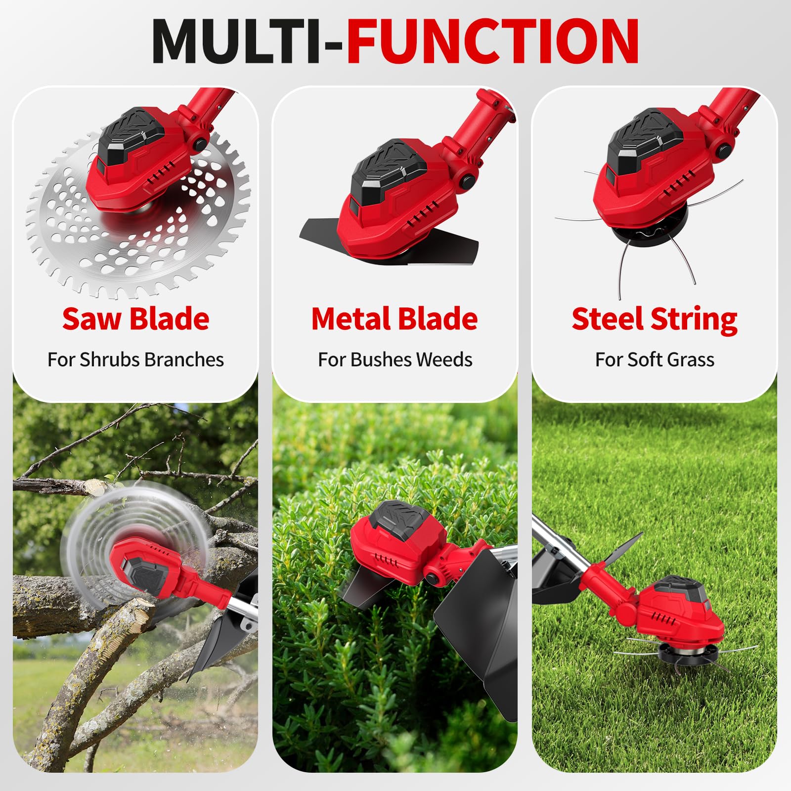 FULLYEA steel wire blades detail illustrating durable cutting for thick grass