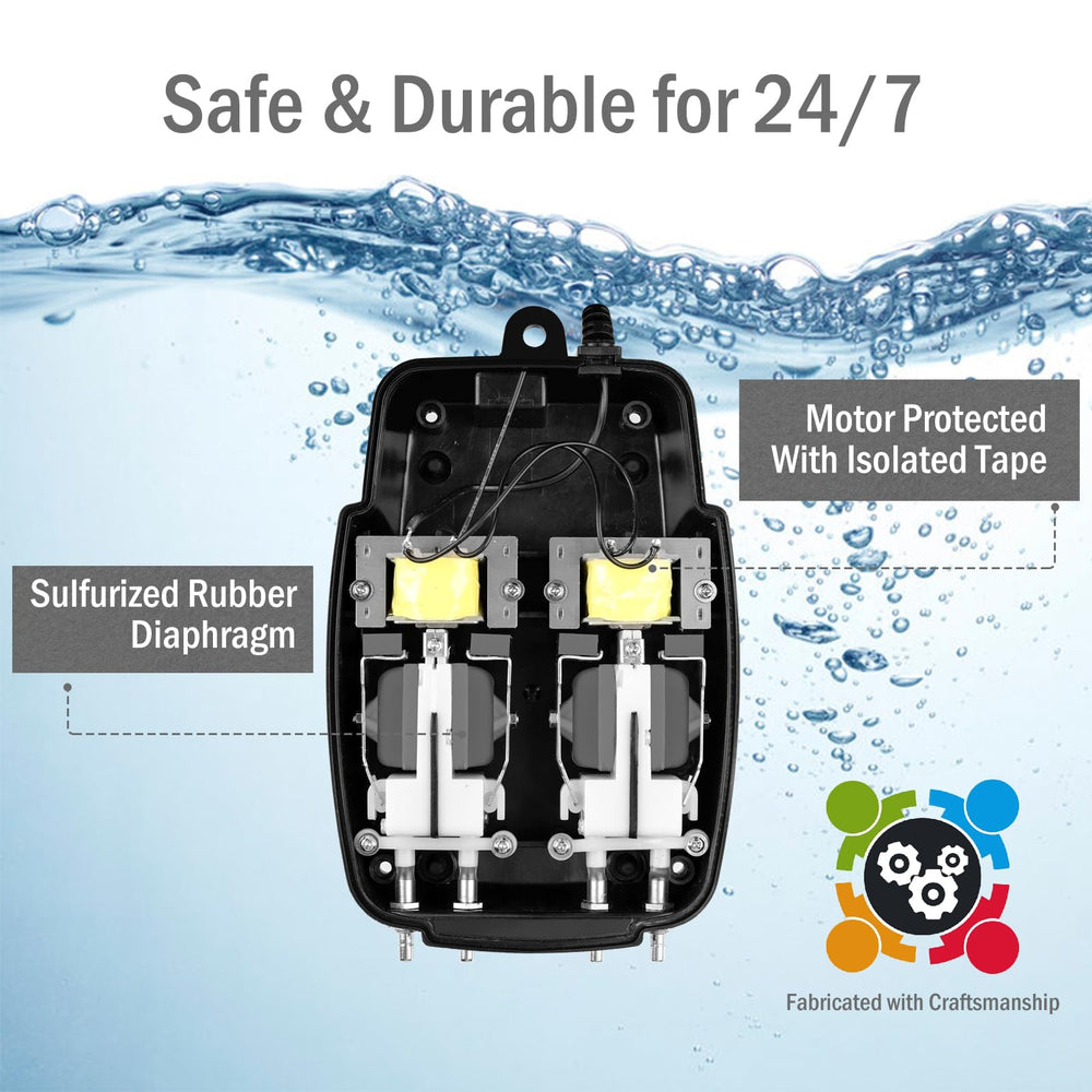 FUMAK two-inch air stone close-up producing steady bubbles for improved oxygen exchange