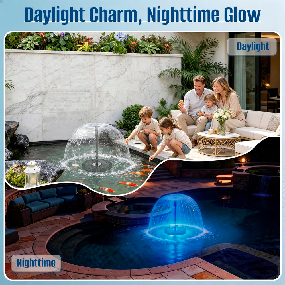 FUMAK three interchangeable nozzles displayed to vary fountain spray effects quickly