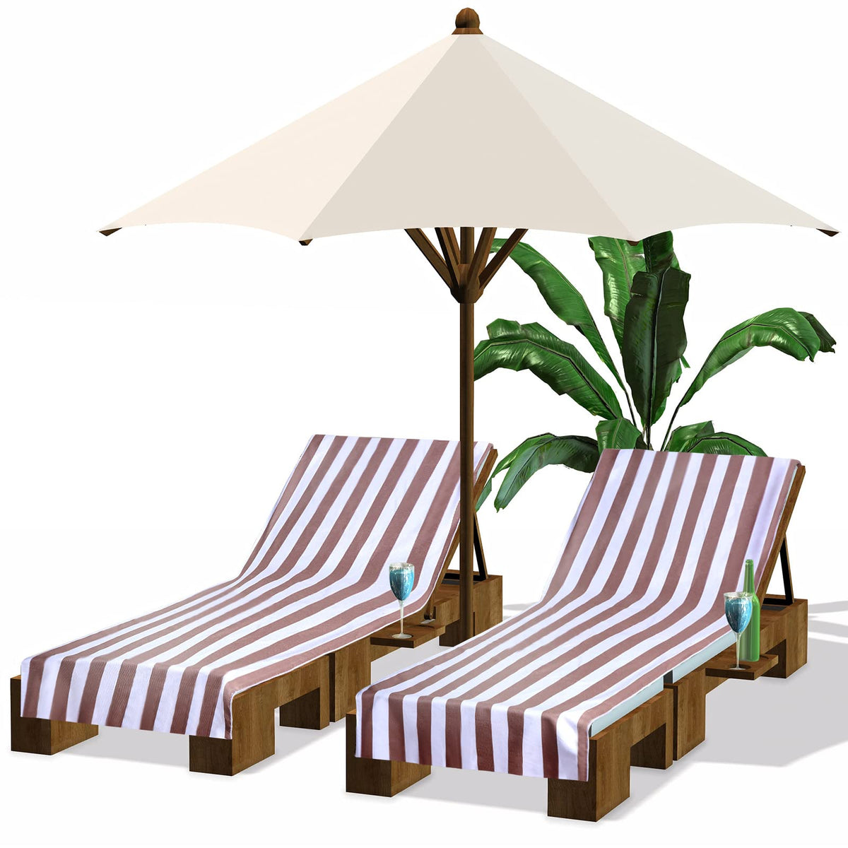 Fumete front view of light brown lounge chair cover showing whole towel and color benefit