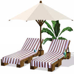 Fumete front view of light brown lounge chair cover showing whole towel and color benefit