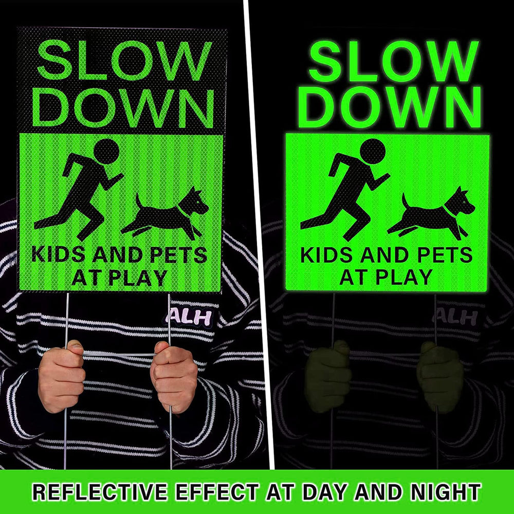 Fumete sign installed on lawn by driveway demonstrating increased driver awareness