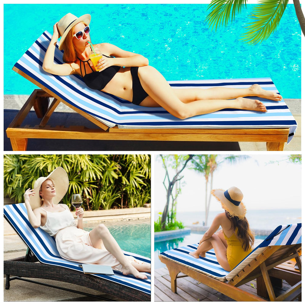 Fumete chaise cover on a poolside lounge chair demonstrating quick-drying convenience
