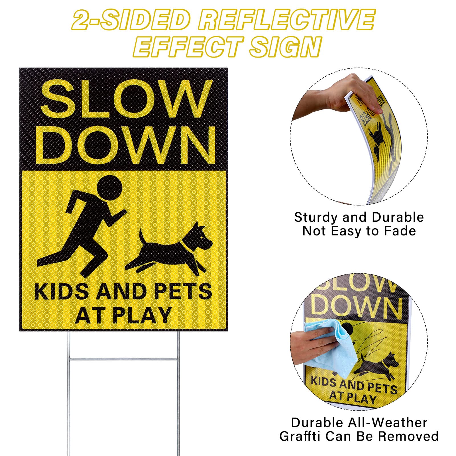 Fumete single sign installed in lawn with stake showing easy setup and durability
