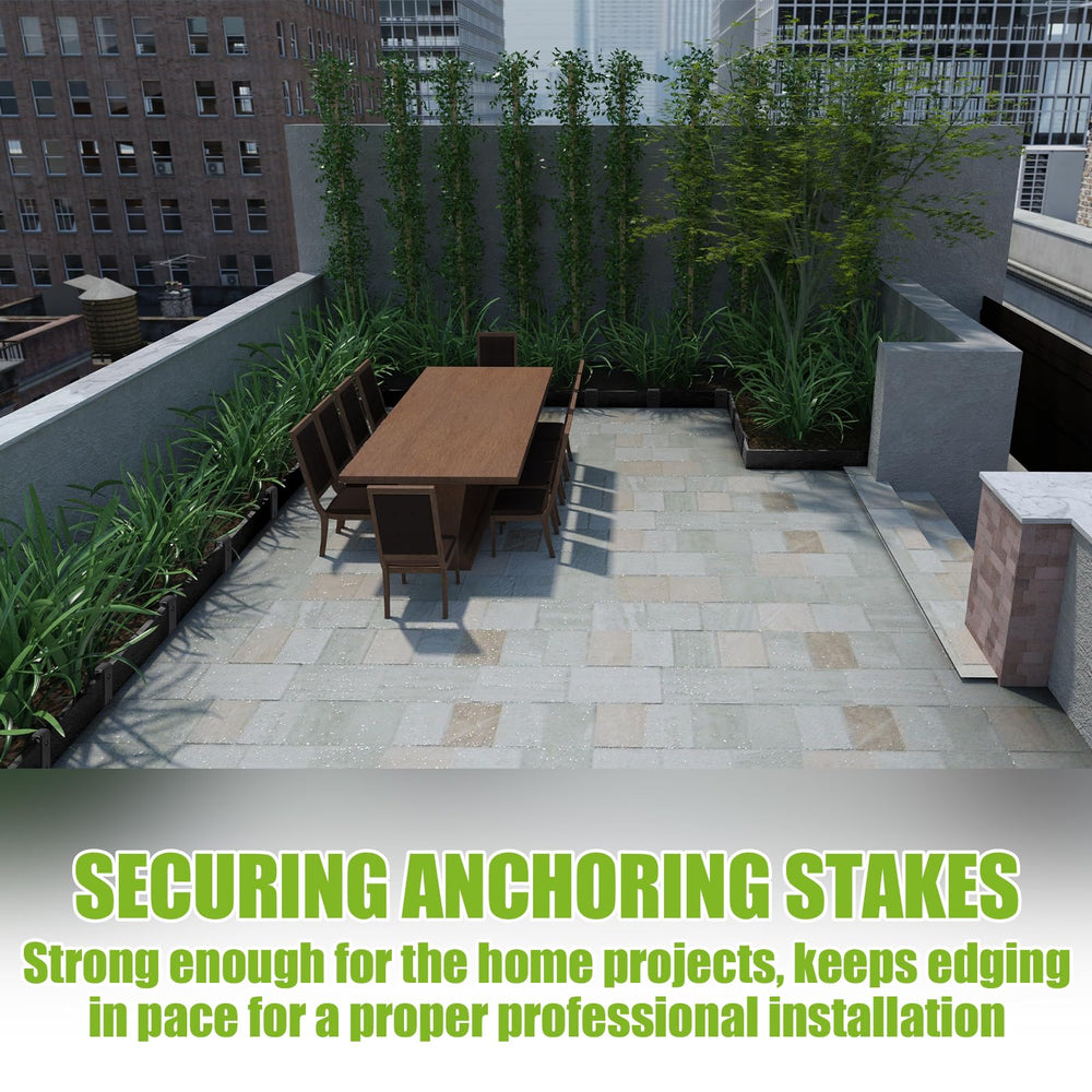 Fumete stakes driven into soil illustrating secure anchoring in dirt