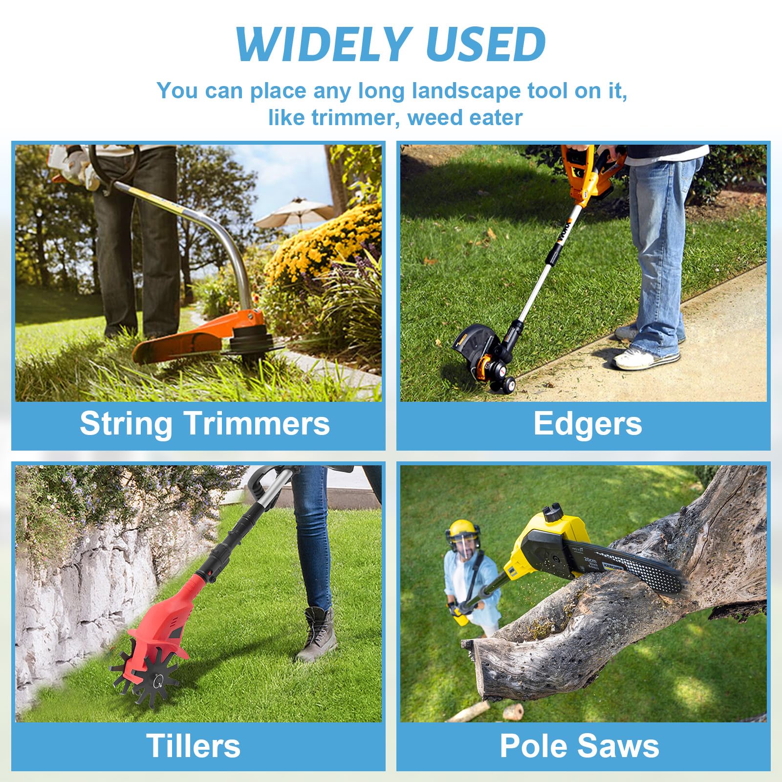 Fumingpal landscaper loading trimmers into rack, speeds job preparation