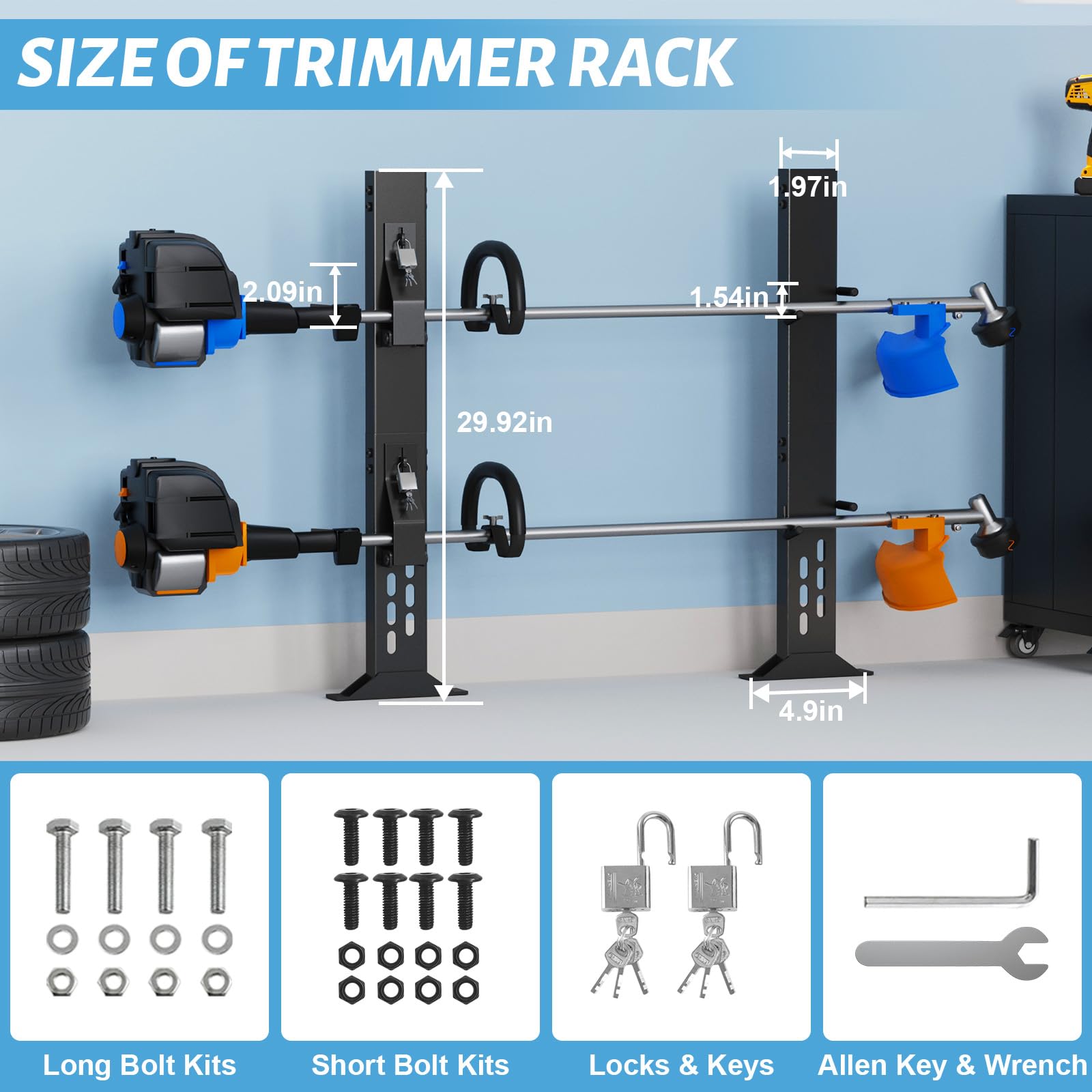 Fumingpal trimmer rack mounted on an open trailer for secure transport benefit