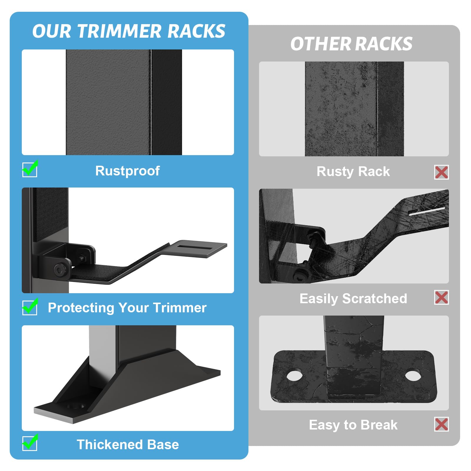 Fumingpal rack holding a weed eater to show organized storage benefit