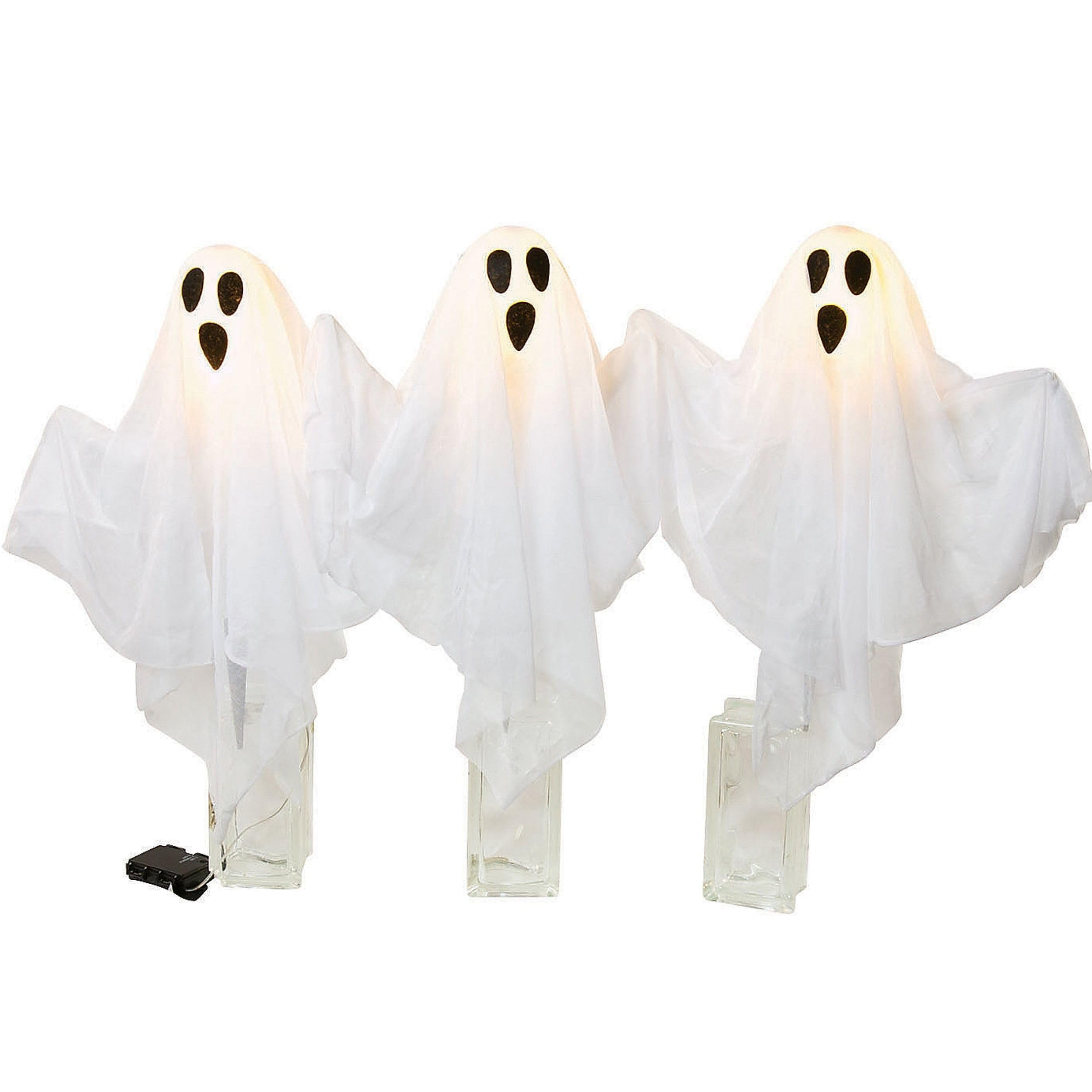 Fun Express front view of three illuminated ghost stakes guiding guests