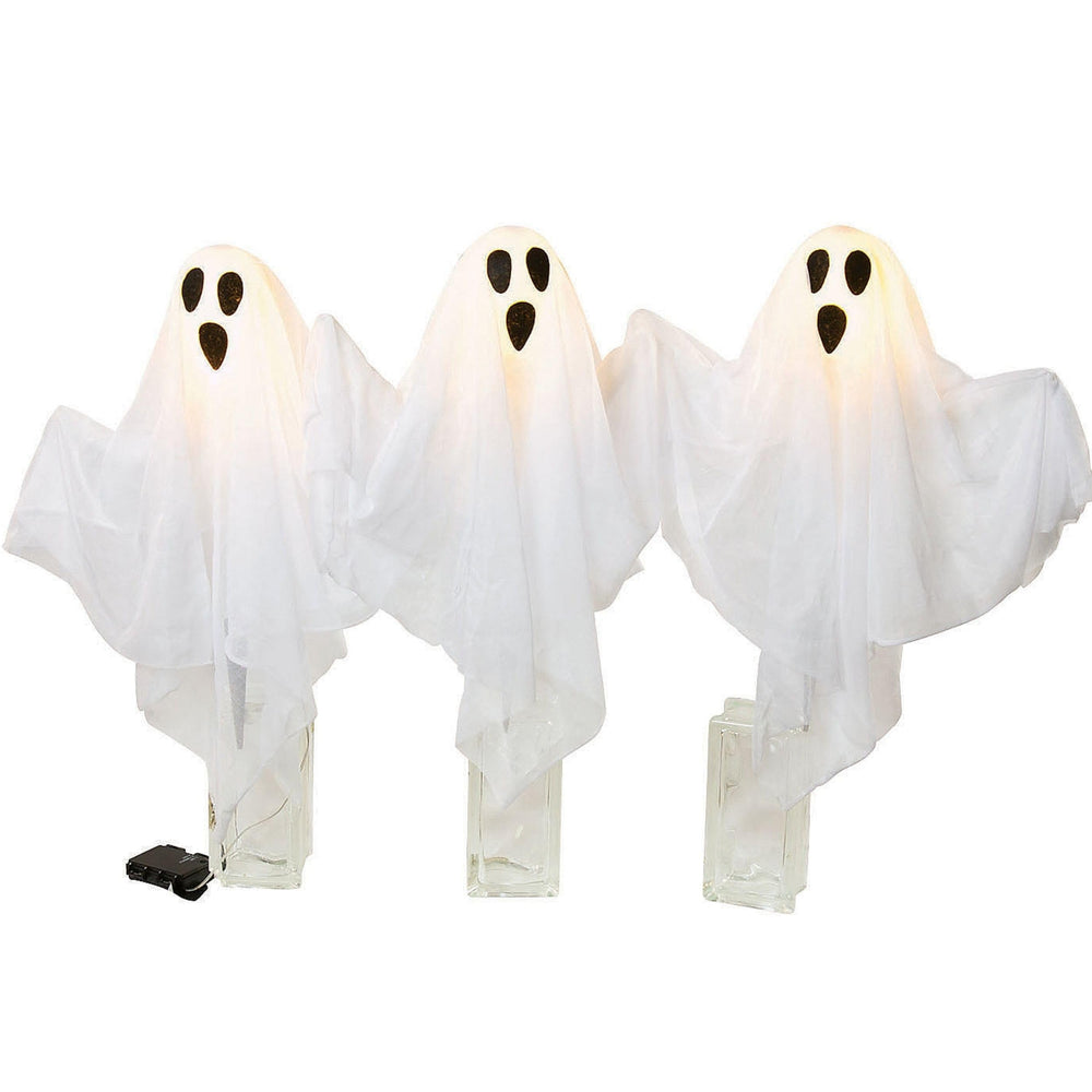 Fun Express front view of three illuminated ghost stakes guiding guests