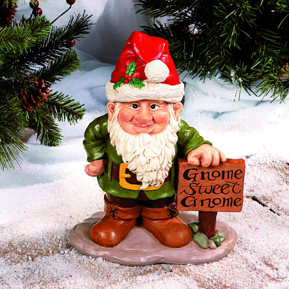 Fun Express gnome wearing Christmas hat showing holiday look benefit: festive update