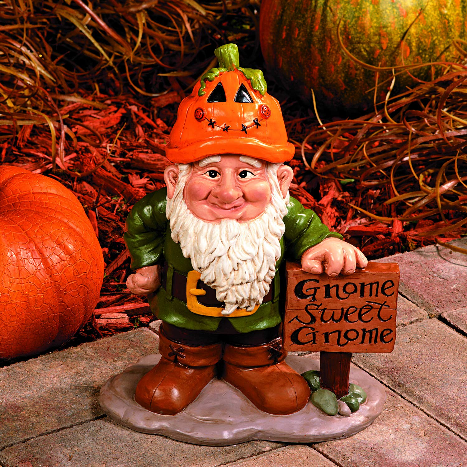 Fun Express gnome on a porch setting adding welcome decor benefit: enhances entryway