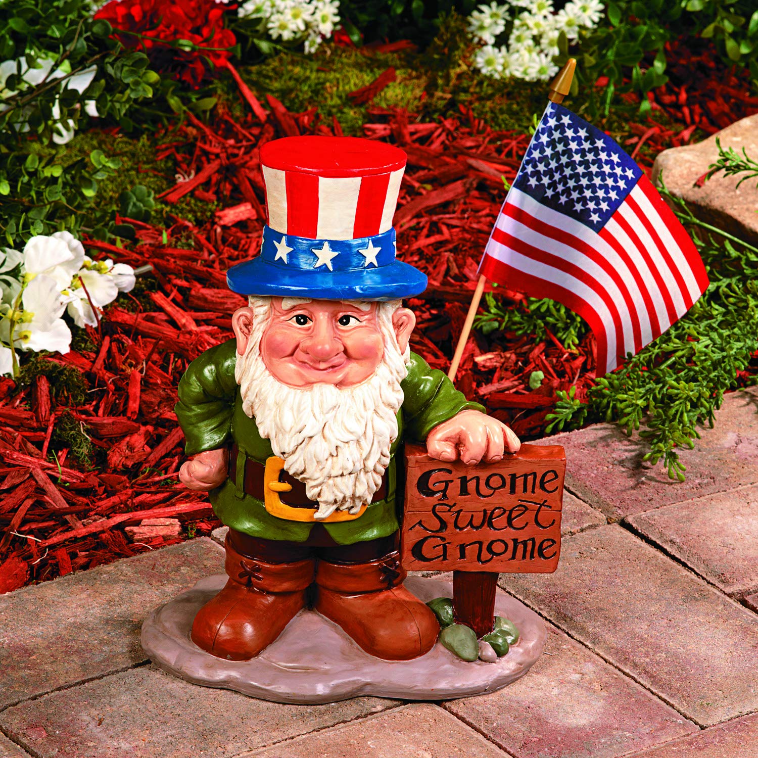 Fun Express gnome beside ruler showing 10-inch scale benefit: fits small spaces