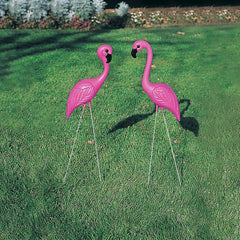 Fun Express pink flamingos in lawn lifestyle display adding whimsical tropical charm