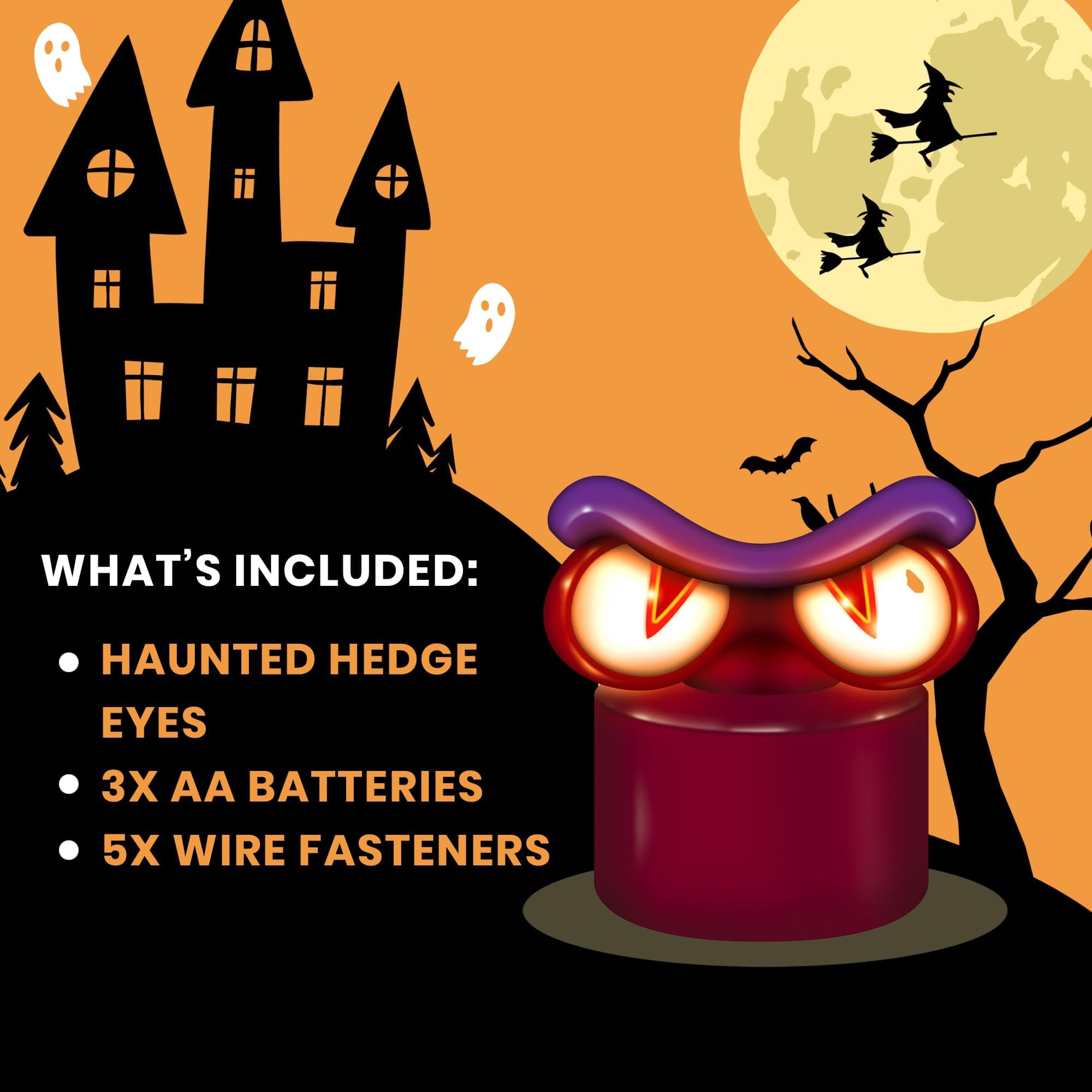 Fun World haunted hedge on a porch at night adding atmosphere and guest fright