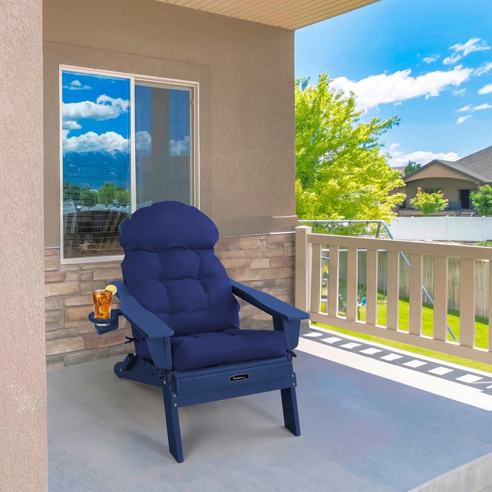 FUNBERRY cushion placed on a porch rocker providing softer seating