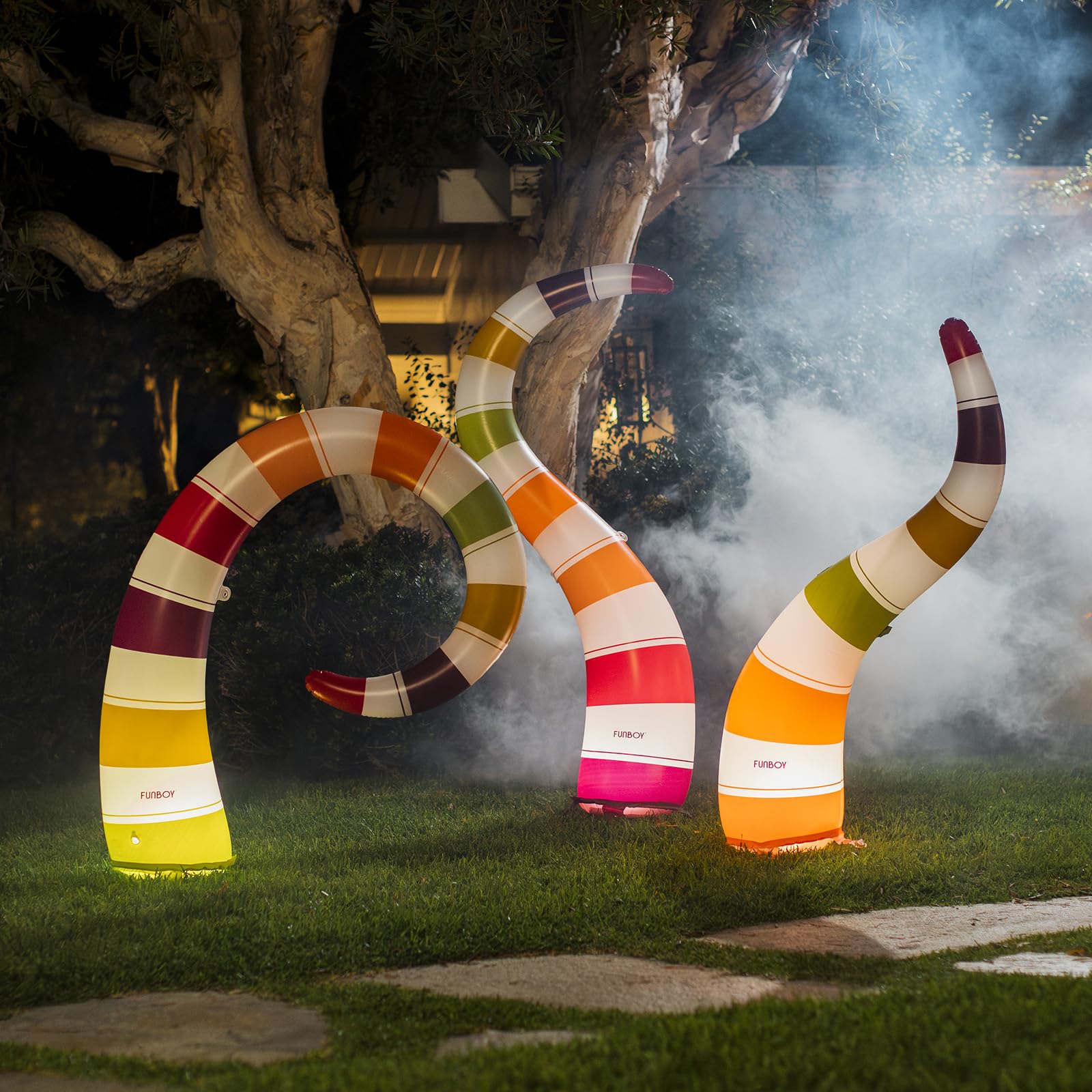 FUNBOY front view of three striped light-up snakes showing bright colors