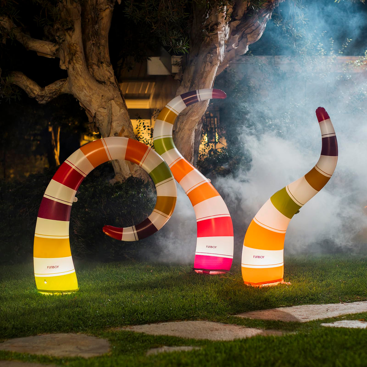 FUNBOY front view of three striped light-up snakes showing bright colors
