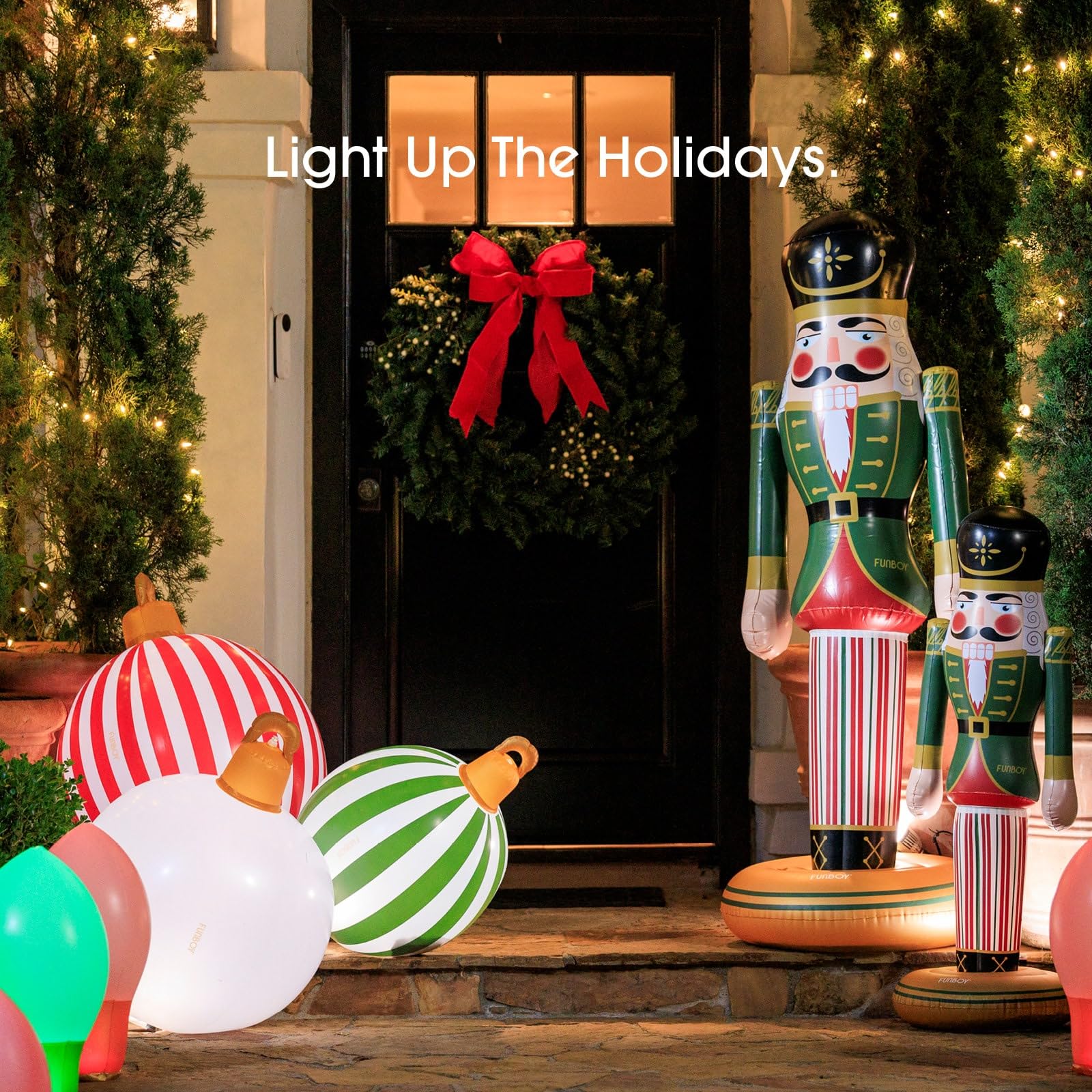 FUNBOY three deflated ornaments folded for compact storage and seasonal convenience