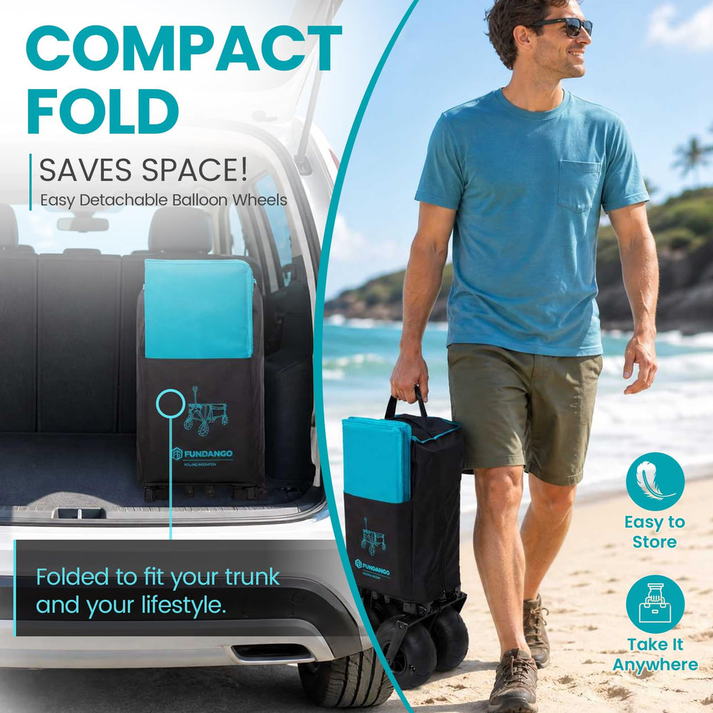 FUNDANGO detached wheels illustrating 2-in-1 storage versatility