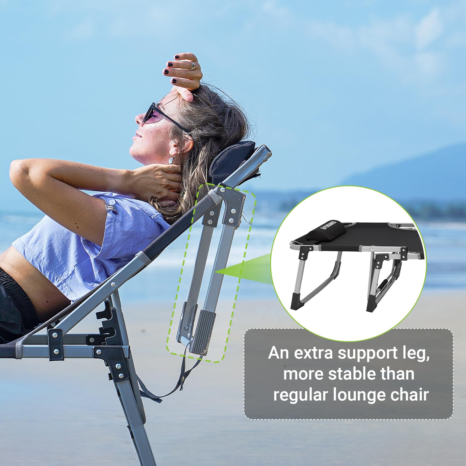FUNDANGO lounger on the beach illustrating water-resistant fabric benefit