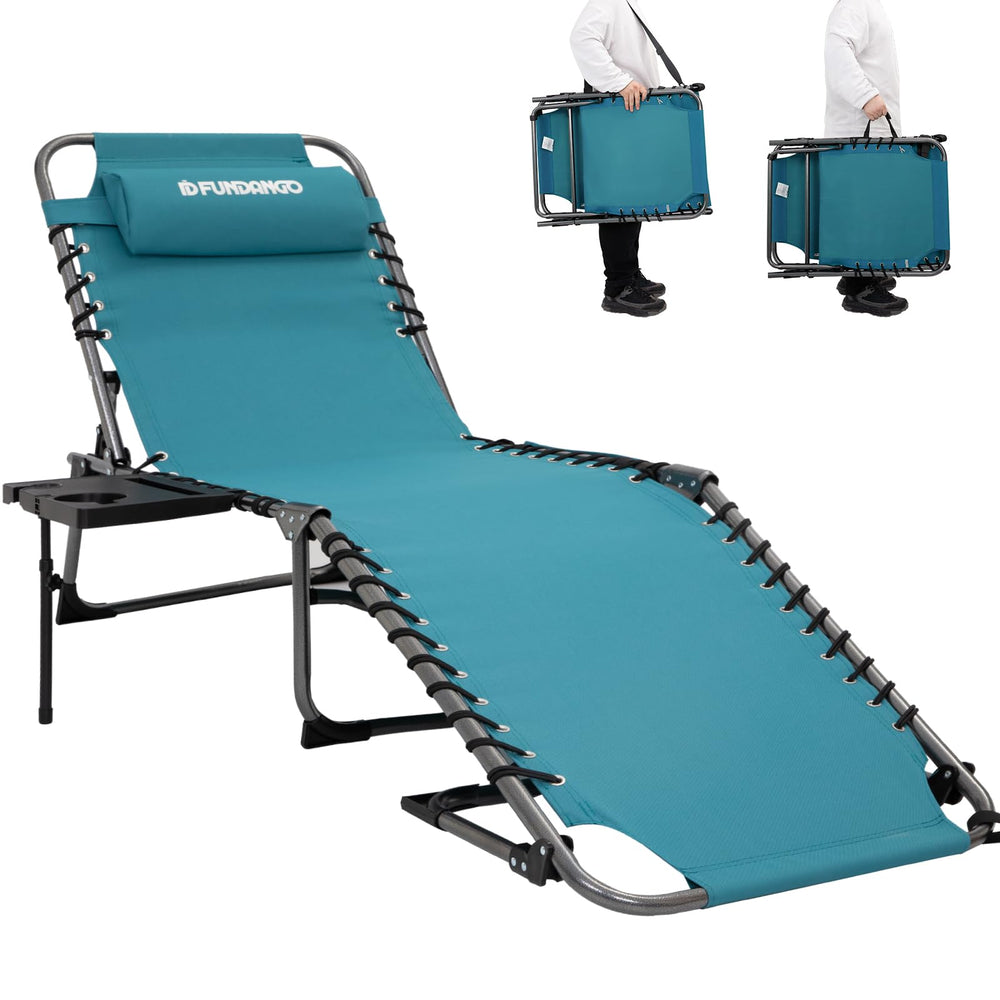 FUNDANGO lounge chair front view showing cyan fabric and full support benefit