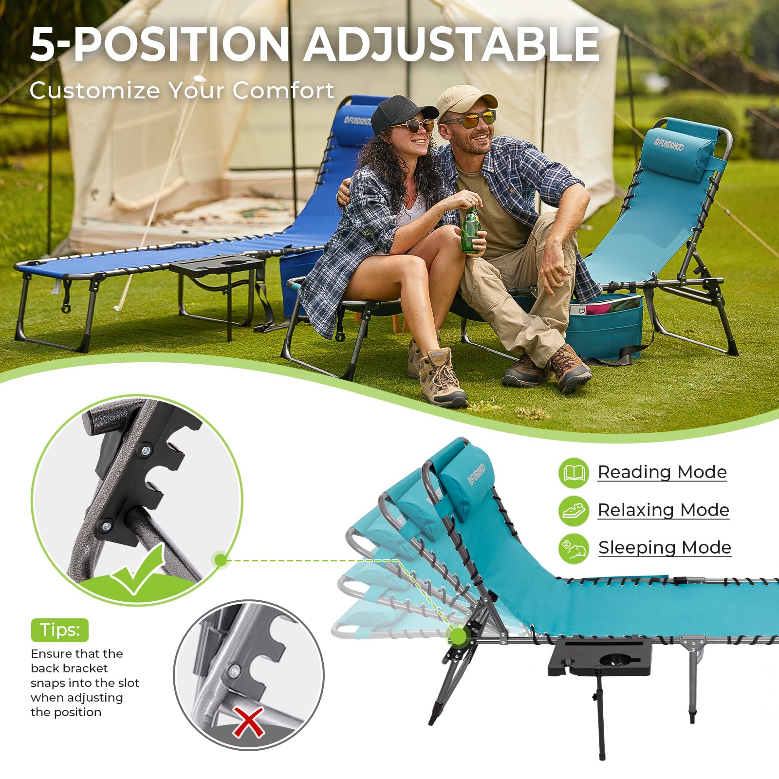 FUNDANGO chair next to car trunk showing compact portability benefit