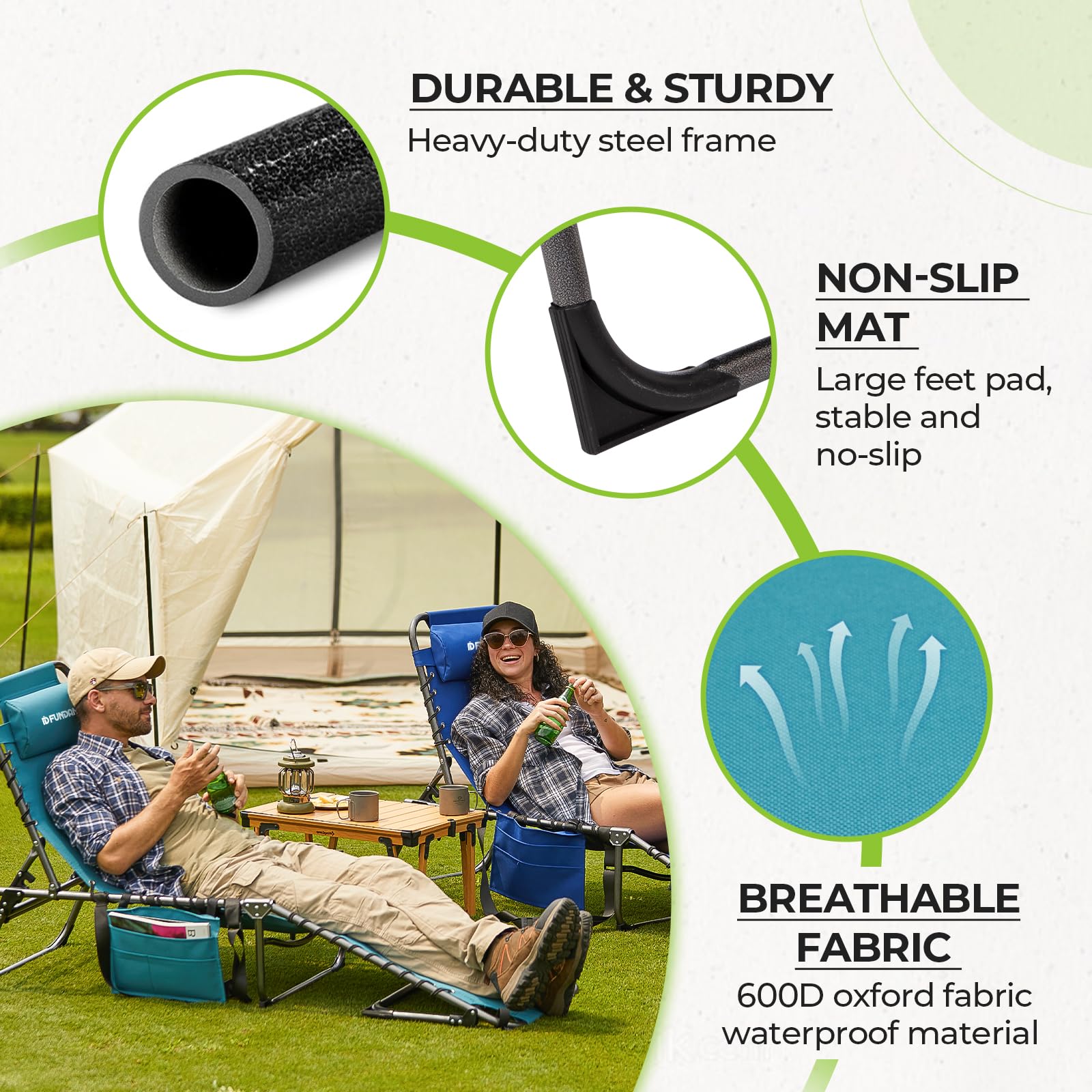 FUNDANGO U-shaped steel frame and anti-slip feet for stable all-terrain use benefit