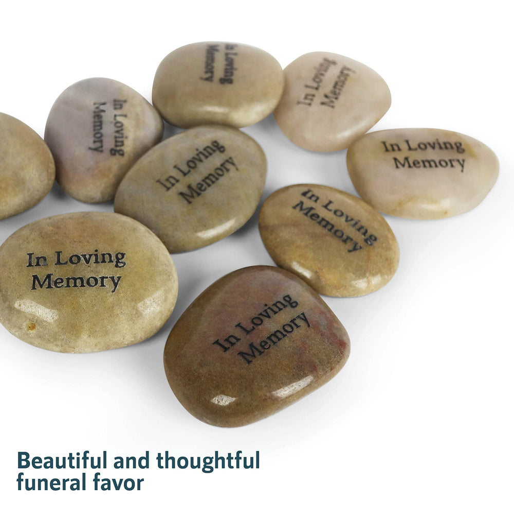 Funeral Favors stone beside coin for size reference to help plan presentation and packaging