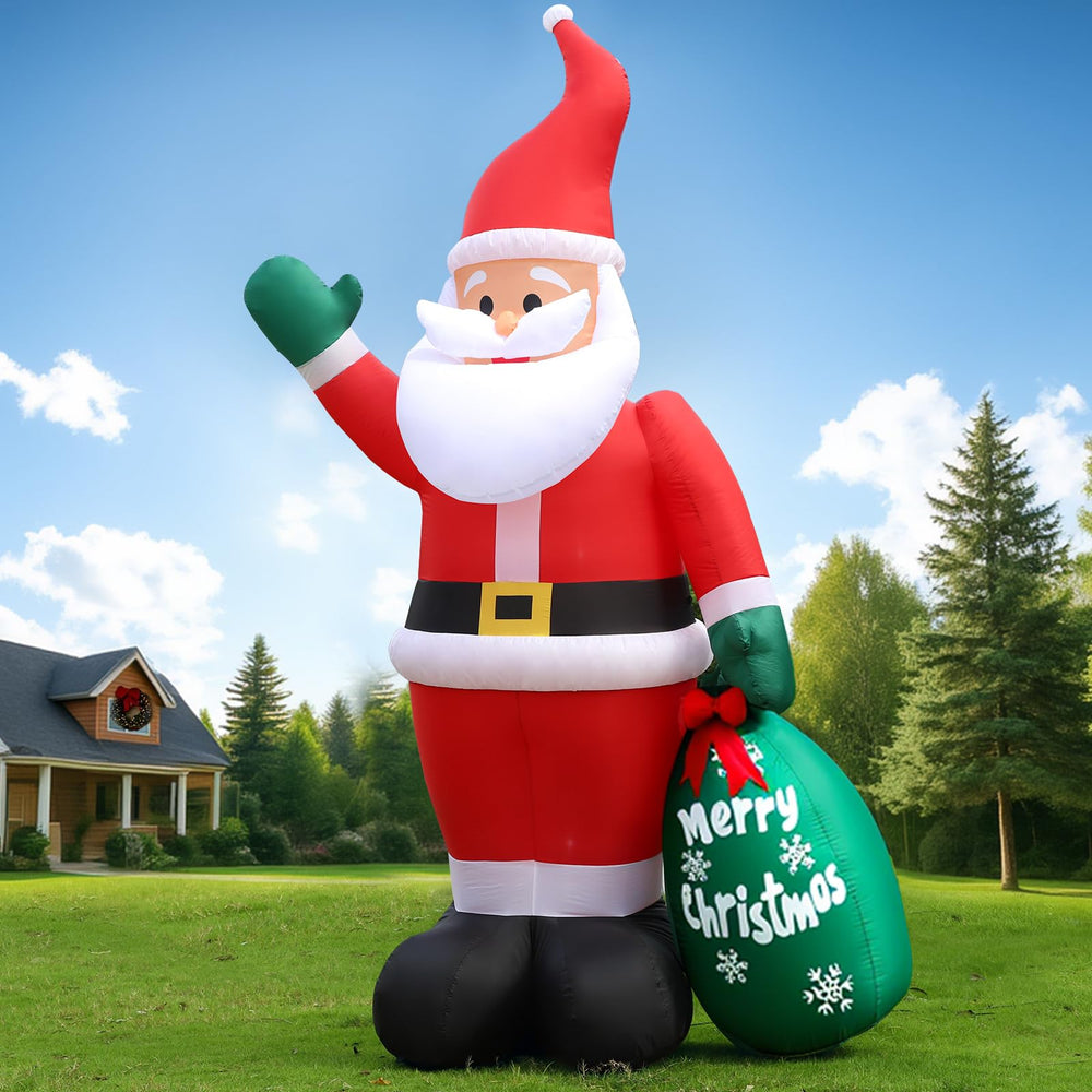 FunFanso front view of 10ft Santa showing cheerful holiday curb appeal
