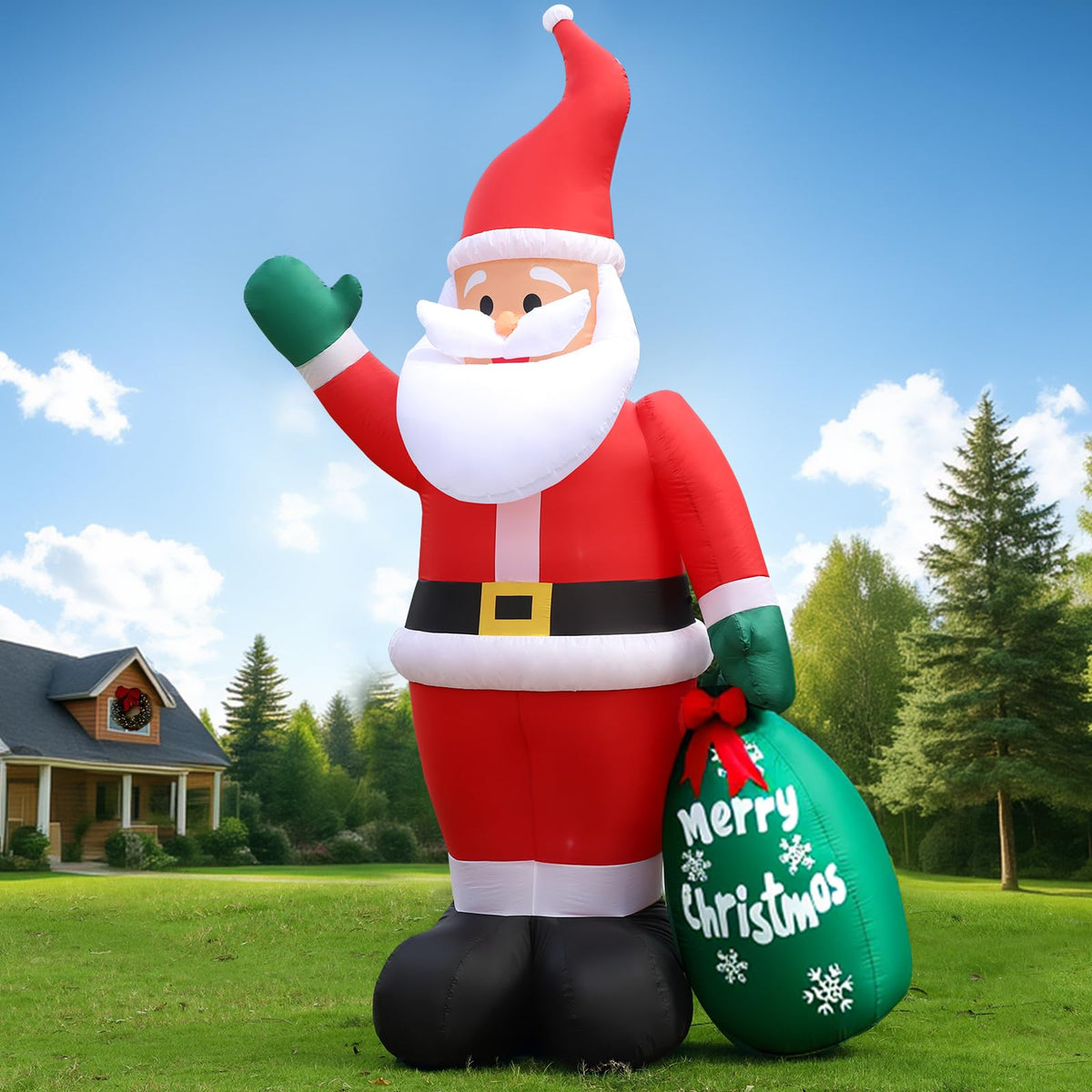 FunFanso front view of 10ft Santa showing cheerful holiday curb appeal