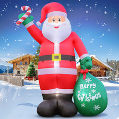 FunFanso front view of 12ft Santa showing cheerful pose and gift bag, adds festive curb appeal