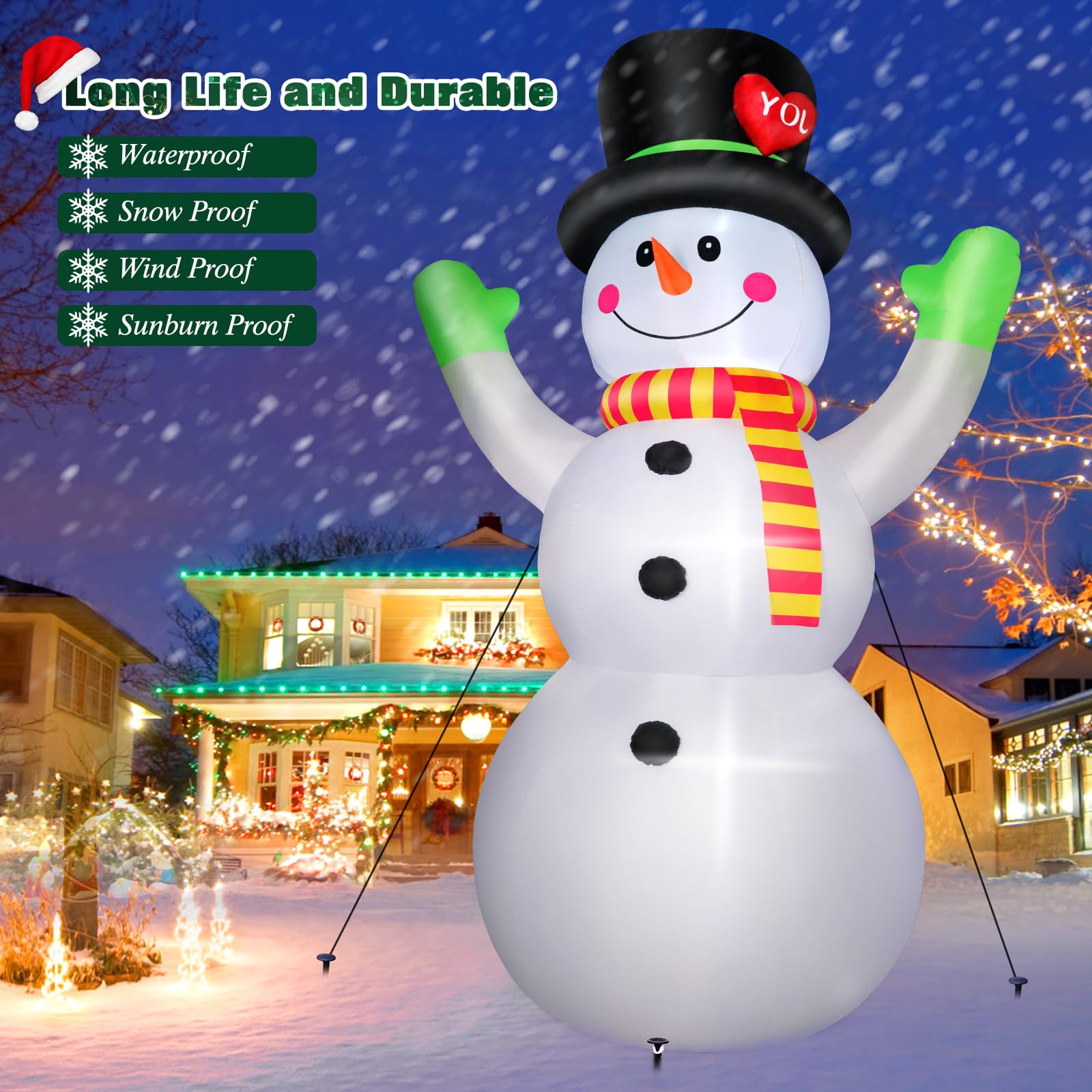 FunFanso stakes and ropes anchored securing the snowman in wind