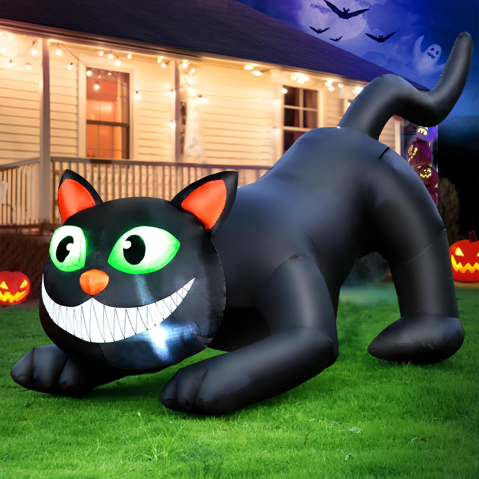 FunFanso black cat front view glowing LEDs for eye-catching yard display