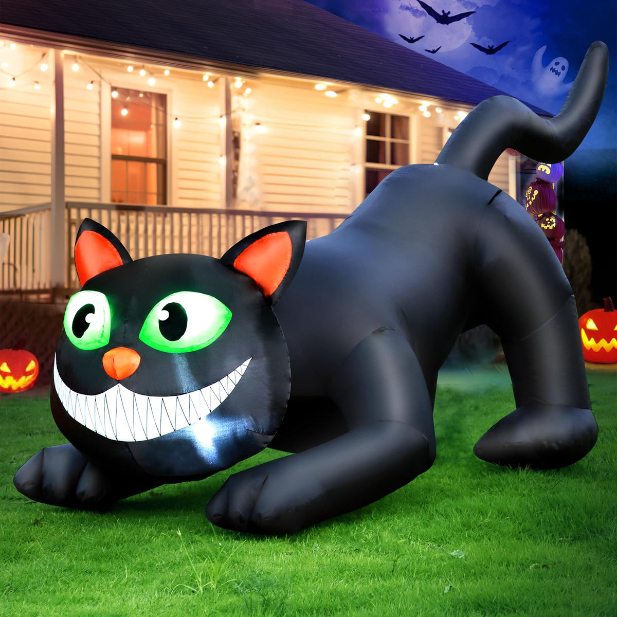 FunFanso black cat front view glowing LEDs for eye-catching yard display