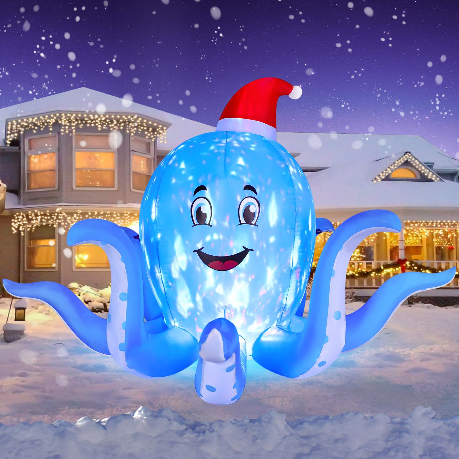 FunFanso front view blue octopus brightly decorating lawn