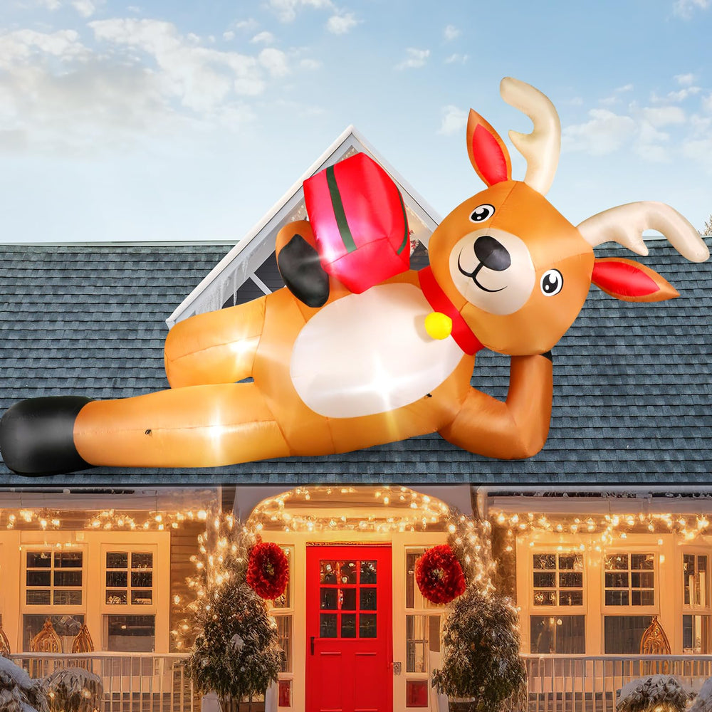 FunFanso front view giant reindeer bright yard centerpiece