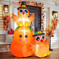 FunFanso front view turkey pumpkin lighting yard with welcoming glow