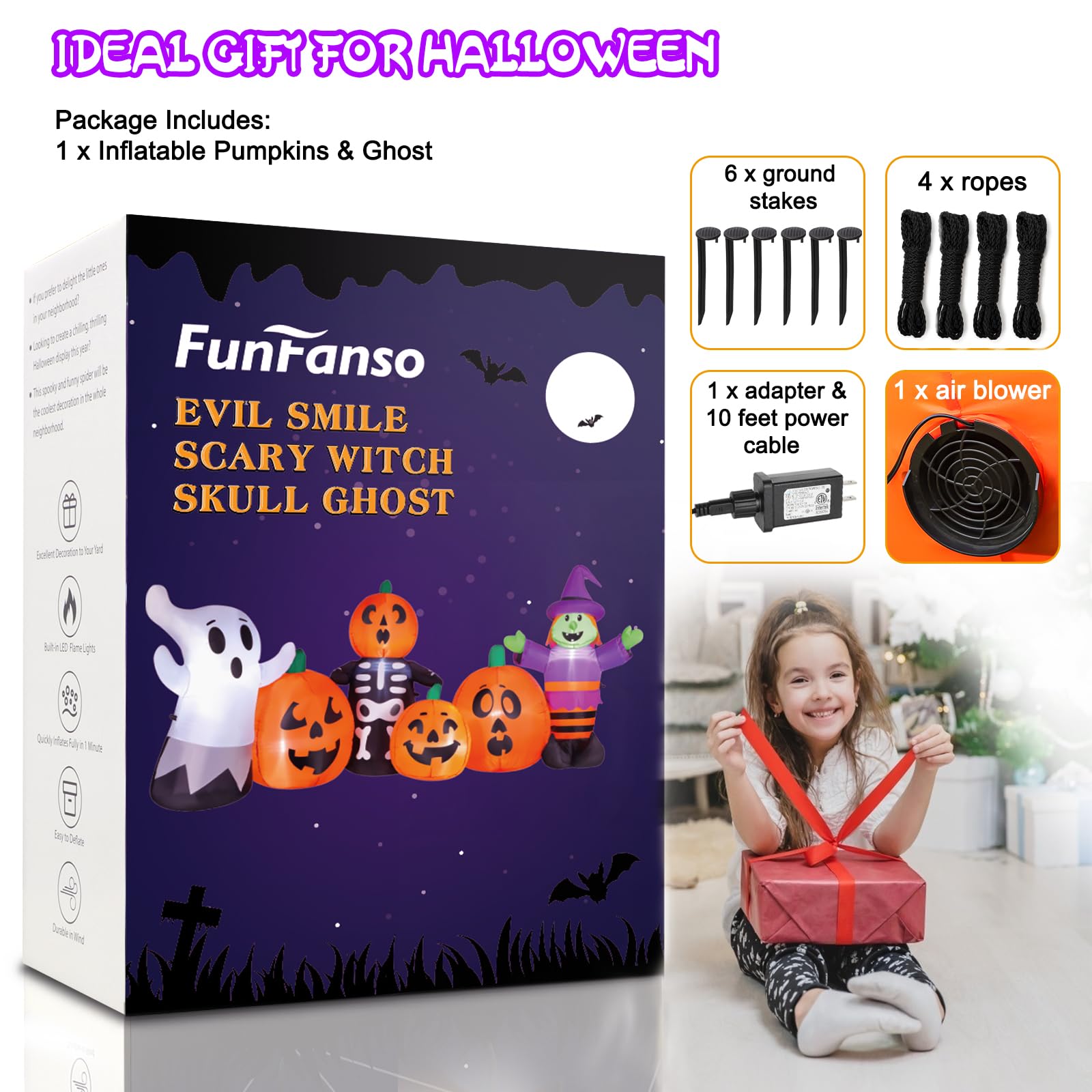 FunFanso nighttime lawn display illustrating illuminated pumpkins and ghosts drawing attention