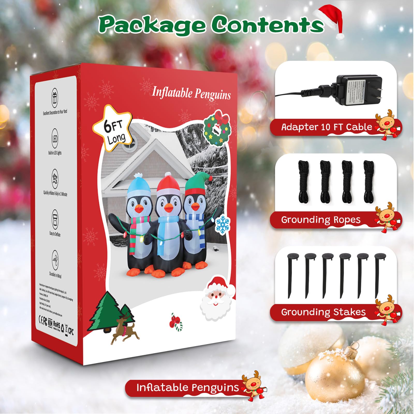 FunFanso penguin trio on lawn with nearby house showing scale and placement idea