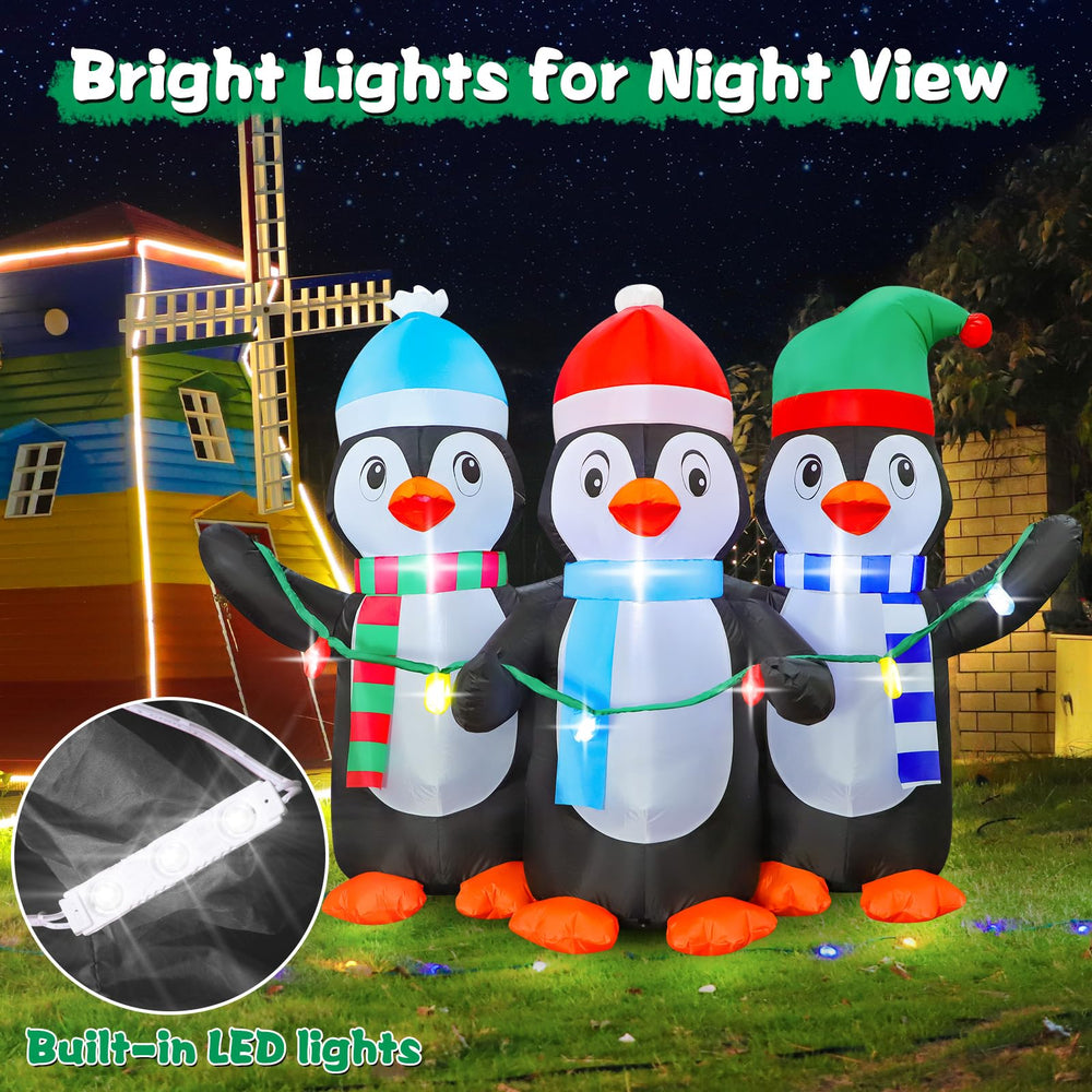 FunFanso penguins lit at night showing LED brightness for evening ambiance
