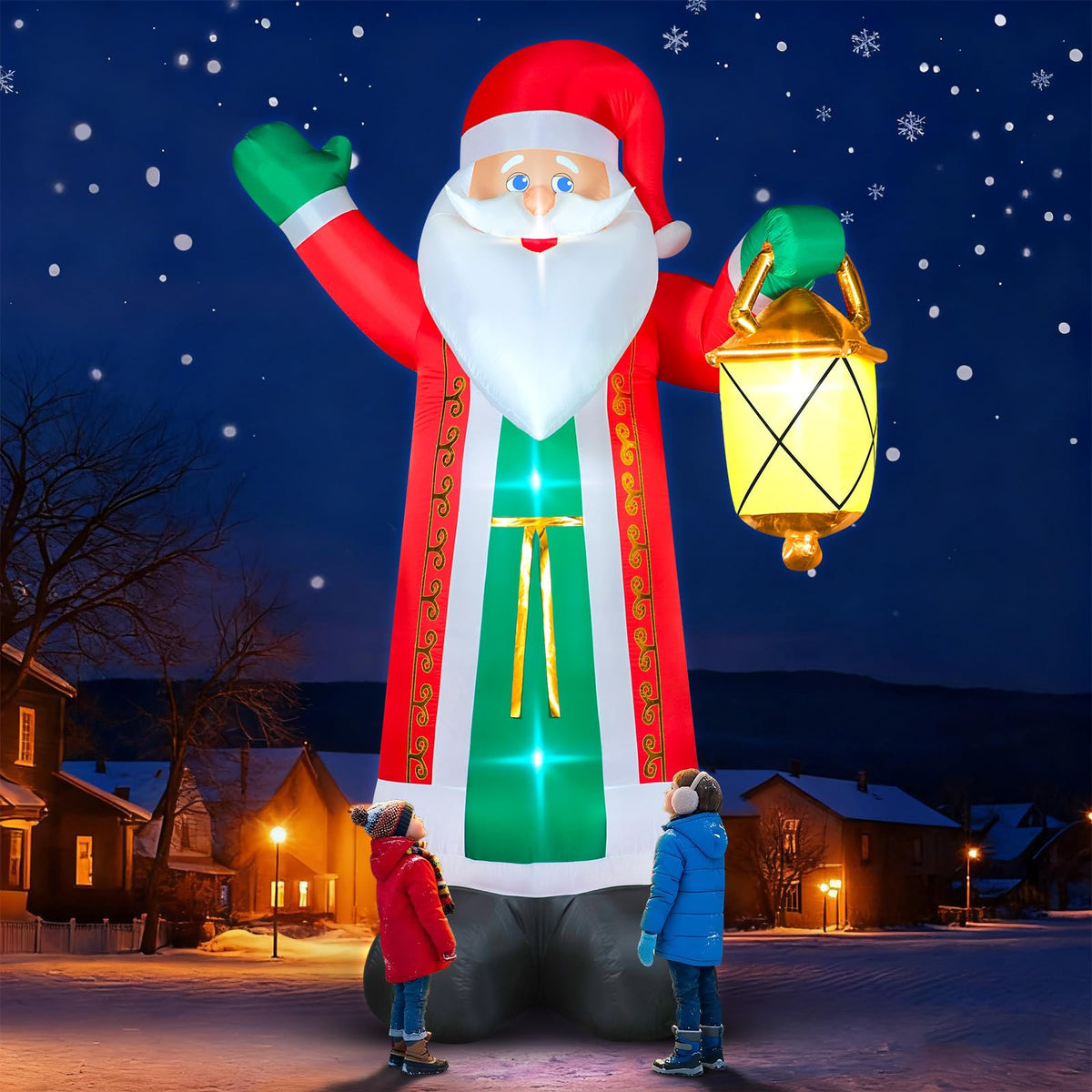 FunFanso front view of 10 FT Santa showing bright LEDs and festive presence
