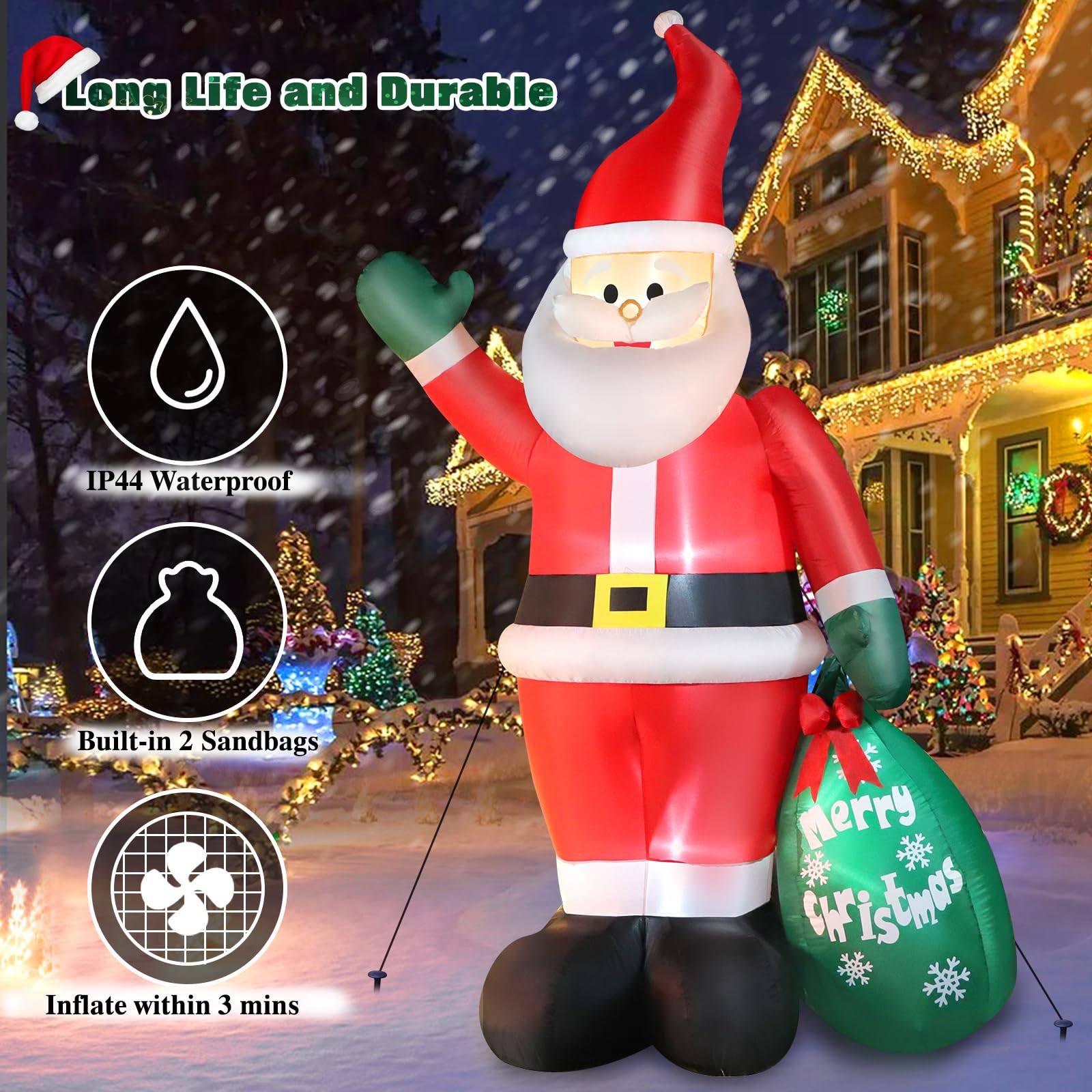 FunFanso illuminated Santa at night showcasing bright internal LED glow
