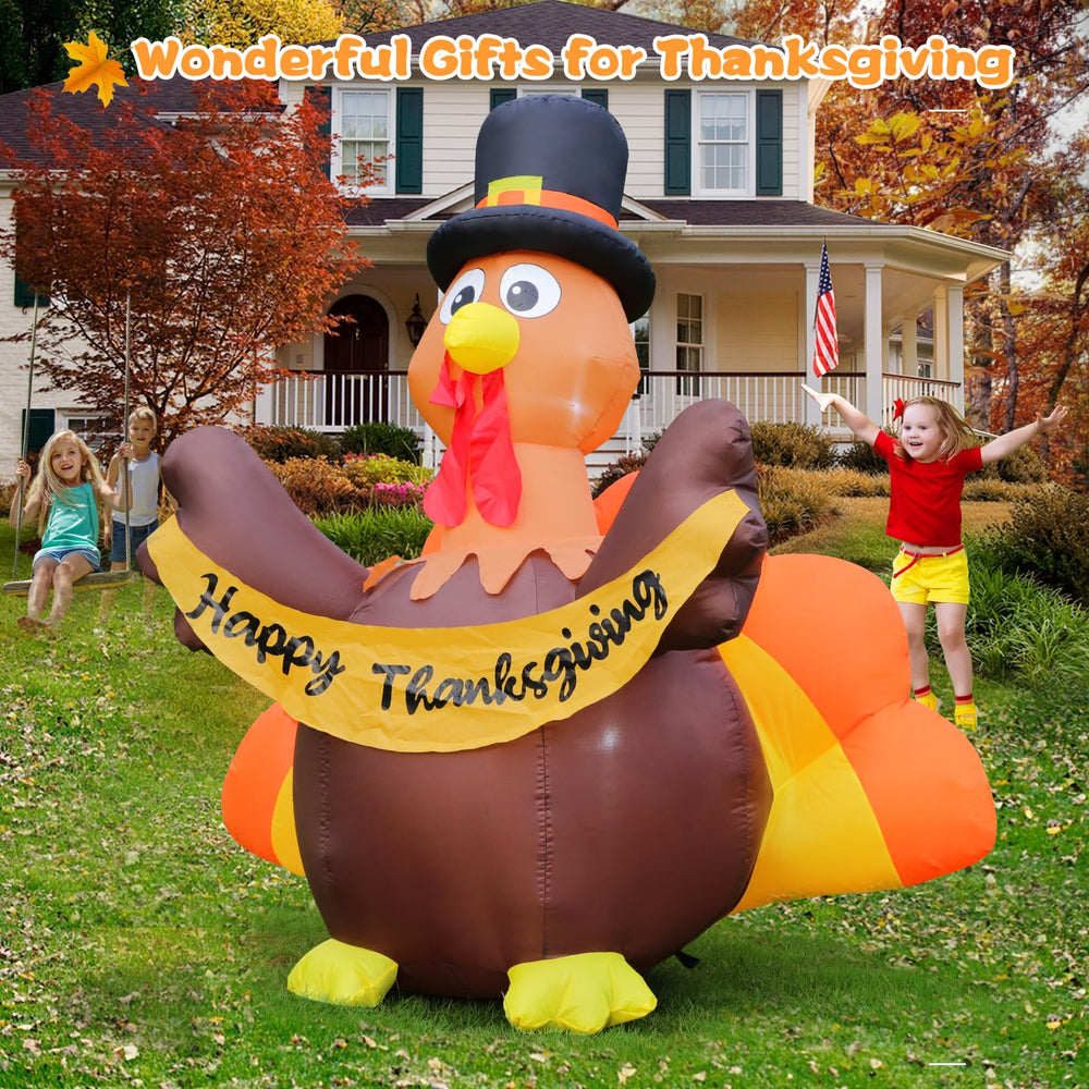 FunFanso turkey lit at night demonstrating built-in LEDs that brighten yard