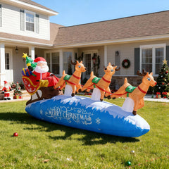 Funflatable close-up of Santa waving in sleigh highlighting cheerful facial detail benefit