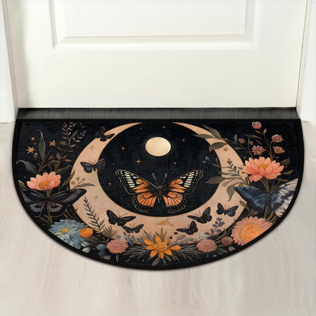 Funky Qiu mat in a styled entryway adding color and protection
