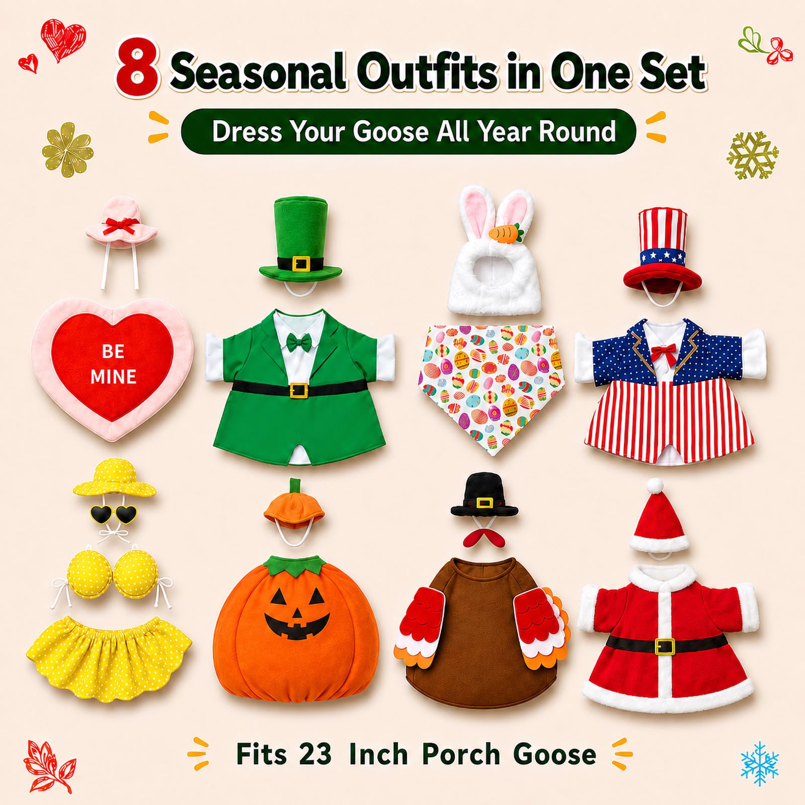 Funle goose wearing patriotic outfit on porch adding festive curb appeal