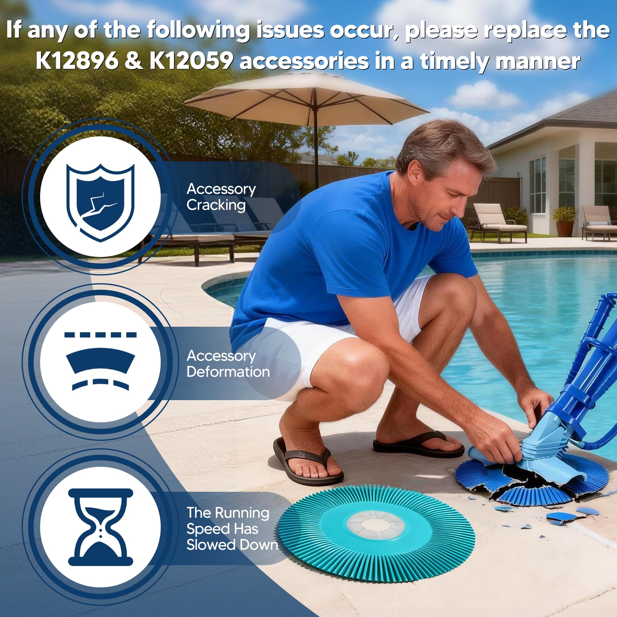 Funmit replacement parts installed on pool floor improving cleaner performance