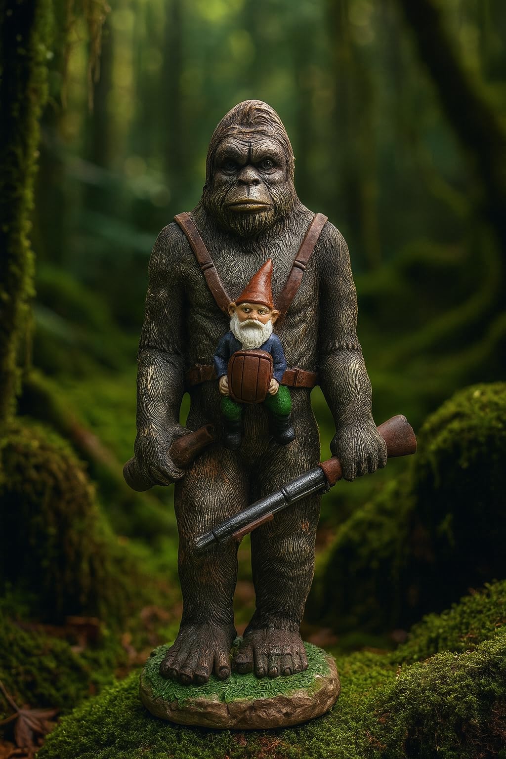 Funny Guy Mugs Bigfoot and gnome side profile highlighting sculpted pose and balance